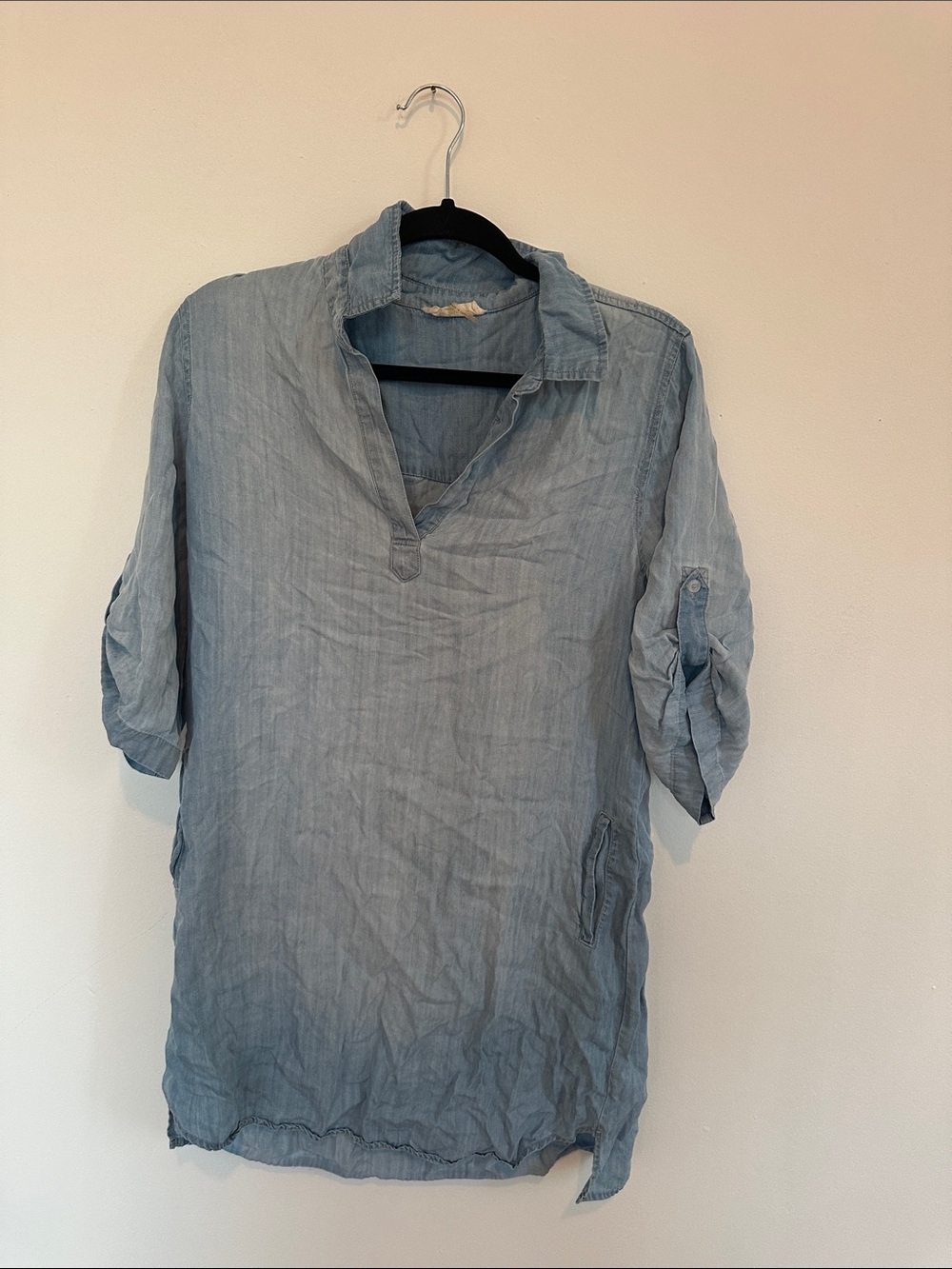 Elan Light Blue Casual Button-Down Tunic mini dress with pockets